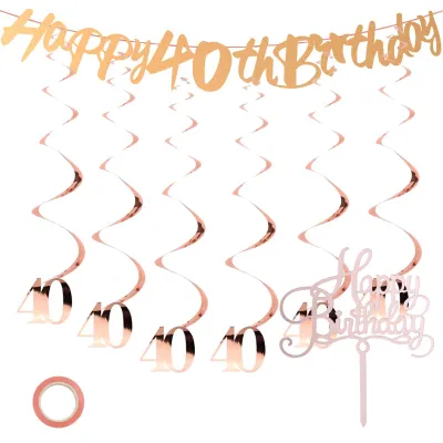 40. Geburtstag Dekoset – Roségold Luftschlangen & Girlande