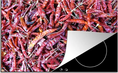 Produktbild von KitchenYeah© Herdabdeckplatte Rote Cayennepfeffer auf einem Haufen , 81x52cm, Küche Deko, Glaskeramikkochfeld Herdabdeckung, Abdeckplatte fùr Kochfeld