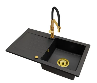 Produktbild von Küchenspüle 1 Becken Leon Siphon Gold Armatur Venice Gold