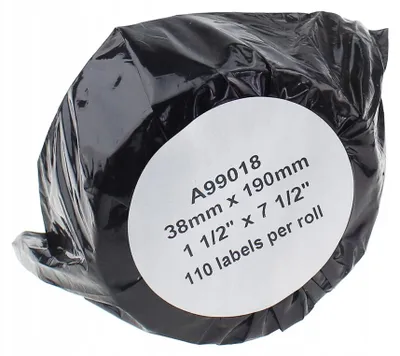 Zdjęcie produktu dla Etykiety 38 x 190 mm, zamiennik do DYMO LabelWriter 99018 – 110 szt. na rolce, naklejki na segregatory, etykiety termiczne samoprzylepne