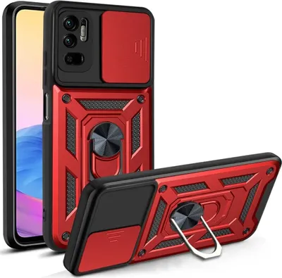 Produktbild von Redmi Note 10 5G Hülle mit 360° Drehbarer Magnetische Ring Ständer Halter Dia Kameraschutz TPU Bumper Silikon Schutzhülle für Xiaomi Redmi Note 10 5G Rot