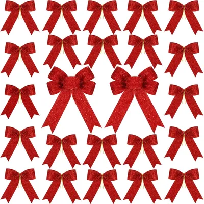 24 Weihnachts-Glitzerschleifen für Baum, Kranz & Partydeko
