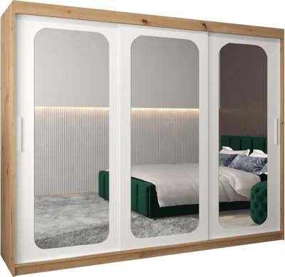 Produktbild von MEBLE KRYSPOL Promo 3250 Schlafzimmerschrank drei Schiebetüren - Artisan + Mattweiß