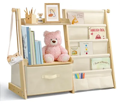 Kinderbücherregal mit 4 Fächern und Box, Beige