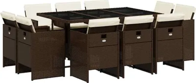 Image de vidaXL Ensemble de jardin 11 pièces avec coussins Marron Poly rotin