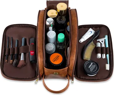 Produktbild von Kulturbeutel Stockholm - Damen und Herren Kulturtasche aus Leder - Kosmetiktasche für die Reise (24 x 15 x 16 cm,Braun)