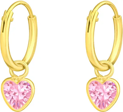 Produktbild von Creolen Ohrringe 925 Sterling Silber vergoldet mit Zirkoniaherz in transparent oder pink Farbe - Pink