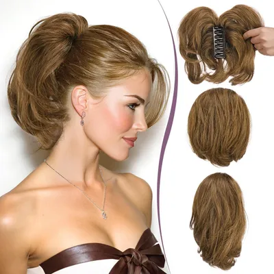 Immagine prodotto di Estensione per capelli a forma di coda di cavallo, in capelli veri, lunghezza 22 cm, colore marrone medio, con clip per creare acconciature personalizzate