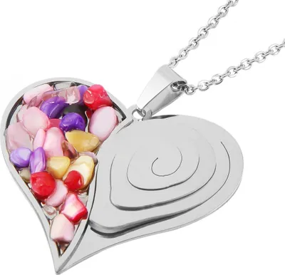 Produktbild von Edelstahlkette mit Anhänger Herz bunt Halskette Collier 43 cm + 5