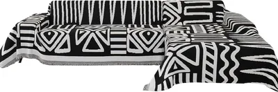 Productafbeelding van Bankhoezen chenille, set van 2, 180 x 300 cm, geschikt voor hoekbanken in een L-vorm, bestaande uit twee 3-zitsbanken, kleur: zwart