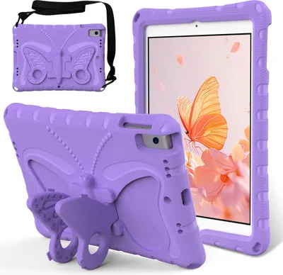 Image de Kids Case pour iPad Air 2019/Air 3rd Gen/iPad Pro 10.5, iPad 10.2 2021/2020/2019, étui antichoc léger en EVA avec bandoulière et support pour nœud papillon violet
