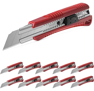 Immagine prodotto di Coltello da taglio professionale, lama da 25 mm, confezione da 100 pezzi, coltello universale con sistema di blocco automatico, 2 lame di ricambio in acciaio SK4, spessore 0,7 mm