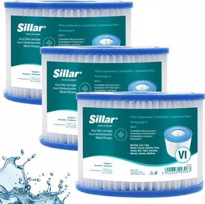 Obrázek produktu pro Sillar, 3 ks bazénových filtrů pro filtrační čerpadlo – náhradní díly Bestway Type VI 60311