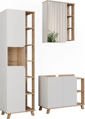 Immagine prodotto di Set di mobili da bagno Vicco Karen Sonoma/Bianco 3 parti, Model 55411