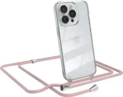 Produktbild von EAZY CASE Handykette kompatibel mit Apple iPhone 14 Pro, Handyhülle mit Umhängeband, Handykordel, Schutzhülle Clear, Band in Rosa