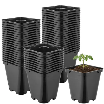 Produktbild von Garronda 50 Stück Kunststoff eckig abgerundet mit Drainagelöchern für Garten (Schwarz, 9 x 9 x 9,6 cm (0,5L)) GD-KW-SR