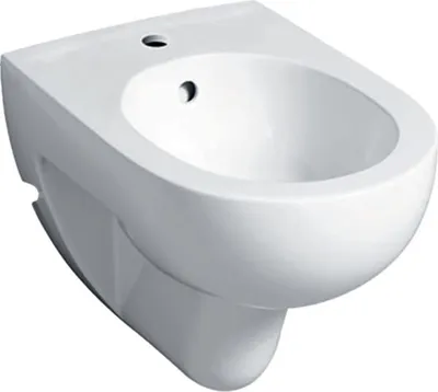 A white ceramic bidet mounted on a wall.