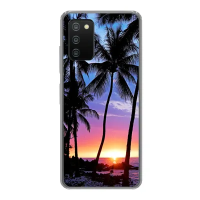 Produktbild von MuchoWow® Handyhülle Schutzhülle Hülle für Samsung Galaxy A03s Eine Silhouette von Palmen während eines Sonnenuntergangs auf Hawaii Silikon Softcase Handy Hülle - Schutz