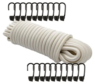 Produktbild von Dreamprint Expanderseil 20 m Weiß 8 mm Gummiseil Spannseil mit 20 Spiralhaken