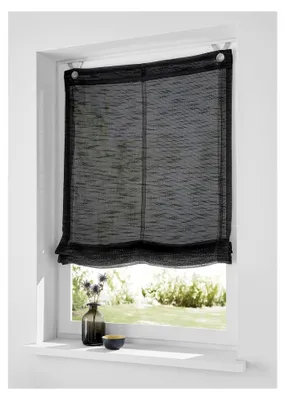 Produktbild von Kutti Raffrollo Ösenrollo Celtic anthrazit einfarbig, Uni, Leinenoptik, Montage ohne Bohren mit Fensterhaken (80 x 140 cm)