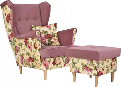 Produktbild von Family Meble Ohrensessel mit Hocker Print Duo Relaxsessel Skandinavisch Bequemer Sessel Loungesessel Fernsehsessel Wohnzimmer Schlafzimmer (RO01/TR23)