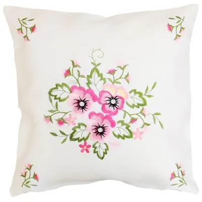 Produktbild von Kissen-Bezug Stiefmütterchen weiß Stick rosa 40x40 cm
