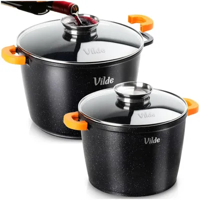 Produktbild von Vilde | Topfset - 4 teilig - Antihaftbeschichtet - Induktion - Kochtöpfe mit Deckel - 6,7 / 9,7 L