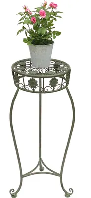 Image de Tabouret de fleur Métal Vert Rond 75 cm Support de fleur 96008 L Colonne de fleur Antique Support de plante Tabouret de plante Vintage
