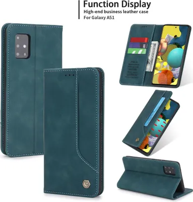 Produktbild von Galaxy A51 Hülle, LaimTop Retro Kunstledertasche Schutzhülle mit Kartenfach Standfunktion für Samsung Galaxy A51 Blau