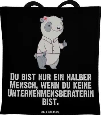 Produktbild von Mr. & Mrs. Panda Einkaufstasche Unternehmensberaterin Herz - Schwarz - Geschenk, Laptoptasche, Jutebeutel, Shopping Tasche, Stoffbeutel, Tote Bag