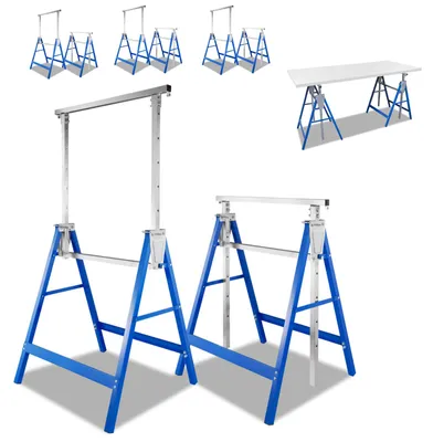 Produktbild von Eikuavons 6er Set Arbeitsböcke 7-fach höhenverstellbar 80-130 cm Klappböcke aus Stahl Blau