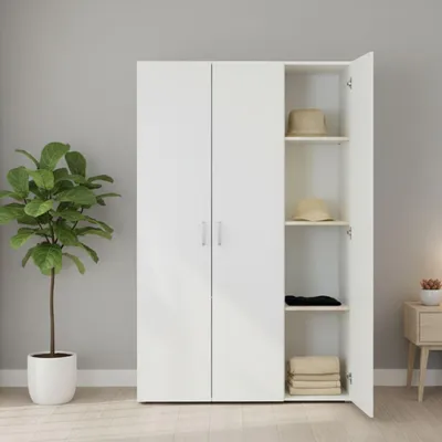 Image de Pettineo - Garde-robe 3 Portes, 111x52 cm Blanc, Porte-manteaux