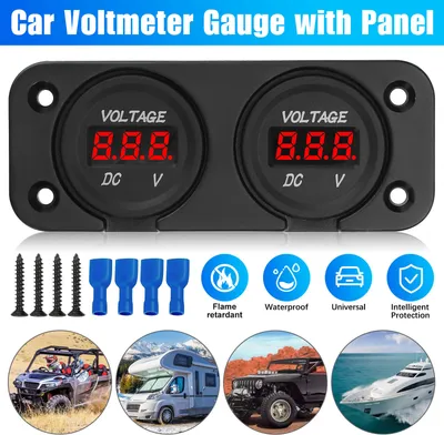 Immagine prodotto di Set da 1 per auto e moto, 12/24 V CC, doppio indicatore di tensione a LED con display, voltmetro, nero