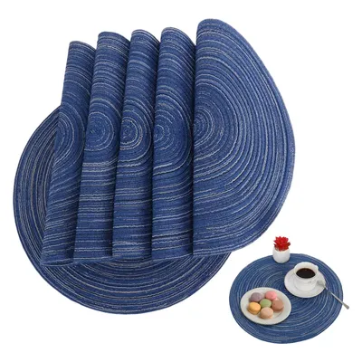 Produktbild von OKWISH 6er Set Tischsets Abwaschbar Rund, Platzsets Blau Geflochten, Schmutzabweisend, Hitzebeständig, Tischmatten, Platzdeckchen Abwaschbar, Blau