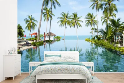 Produktbild von MuchoWow® Fototapete für Wohnzimmer oder Schlafzimmer Wandtapete Vinyl Motivtapete Ein Infinity-Pool in Thailand - 360x240 cm - Vinyl-Tapete