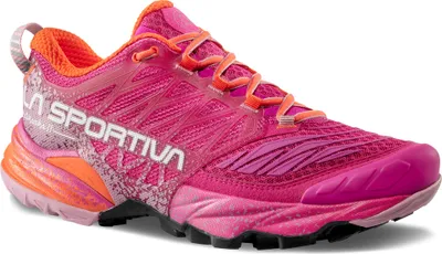 Trailrunning-Schuhe für Damen "Akasha II Woman" von La Sportiva in Pink und Orange mit rutschfester Sohle.