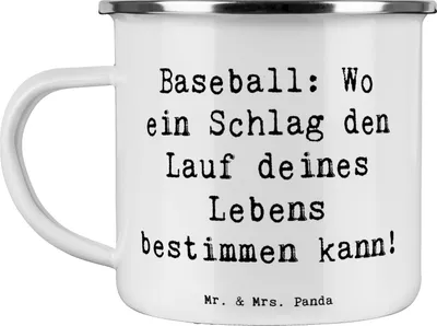 Produktbild von Mr. & Mrs. Panda Emaille Tasse Spruch Baseball Schlag - Weiß - Geschenk, Becher, Spielfeld, Sportler, Sport, Teetasse, Fans, Leben, Campingtasse, Haferl, Spiel, Sportart