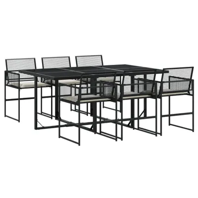Produktbild von 7-tlg. Garten-Essgruppe mit Kissen Schwarz Poly Rattan