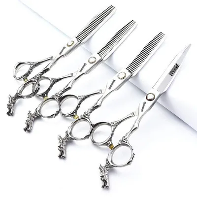 Image de Ciseaux de coiffure professionnels, 6 pouces, en acier inoxydable 440C, coffret de 4 pièces