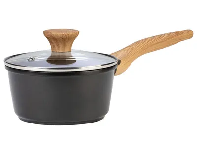 Produktbild von Ernesto Aluguss Stielkasserolle Kochtopf Ø 16 cm schwarz Holzgriff