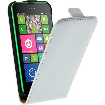 Produktbild von PhoneNatic Kunst-Lederhülle kompatibel mit  Nokia Lumia 630 - Flip-Case weiß + 2 Schutzfolien