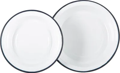 Produktbild von Argon Ta 2pc weißen Emaille-Tief Schüsseln Set - Stahl Outdoor-Camping-Geschirr Geschirr - 2 Größen - Navy