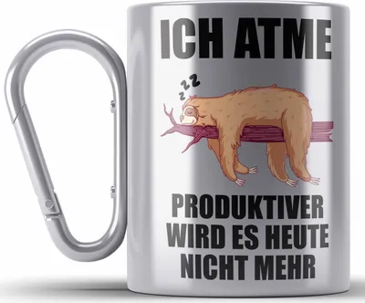 Produktbild von Trendation - Lustiger Faultier Spruch Edelstahl Tasse Karabiner Faultier Mitarbeiter Arbeitskollge Geschenk (Silber)