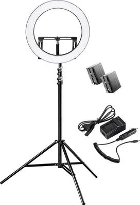 Produktbild von Walimex pro LED Ringleuchte 500 Bi-Color Set inkl. Stativ & Akku, dimmbares Ringlicht 32 W, Leuchtring mit einzeln schalbaren Sektoren, Selfie Licht mit umfangreichem Zubehör