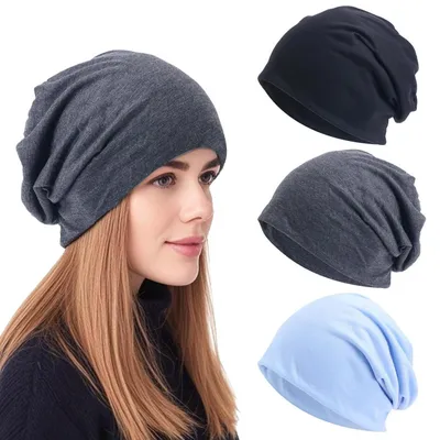 Produktbild von Beanie Mütze Damen Herren 3er-Set Schwarz Grau Blau