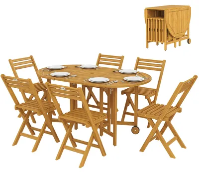 Productafbeelding van Outsunny tuinset, hout, 7-delig, inklapbaar, met tafel en parasolgat