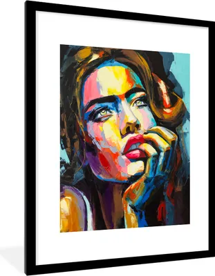 Produktbild von MuchoWow® Gerahmtes Poster Gemälde - Frau - Farben - Ölfarbe 60x80 cm - Poster mit Schwarzem Bilderrahmen Wandposter Rahmen Foto Bilder - Wohnzimmer - Dekorationen - Prämie