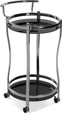 Immagine prodotto di Mobile bar moderno per soggiorno, sala da pranzo o cucina, carrello di servizio, vetro, metallo cromato, 76 x 44,4 x 44,5 cm, nero