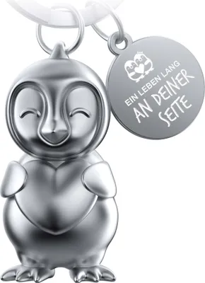 Produktbild von FABACH Pinguin Schlüsselanhänger Frosty mit Herz - Glücksbringer Pinguin Geschenke Freundin - Partner Geschenke Liebe Schlüsselanhänger Paare Jahrestag - Gravur EIN Leben lang an deiner Seite