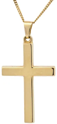 Produktbild von Anhänger Kreuz  585-14 Karat Gold mit vergoldeter Silberkette 40  cm